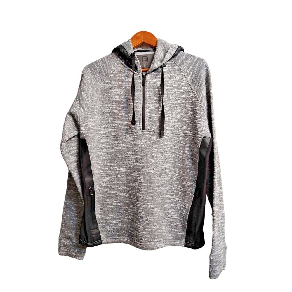 Blanc Noir Men's Grey Black Hoodie Pullover 1/4 zip zipper pouch cell Size XL